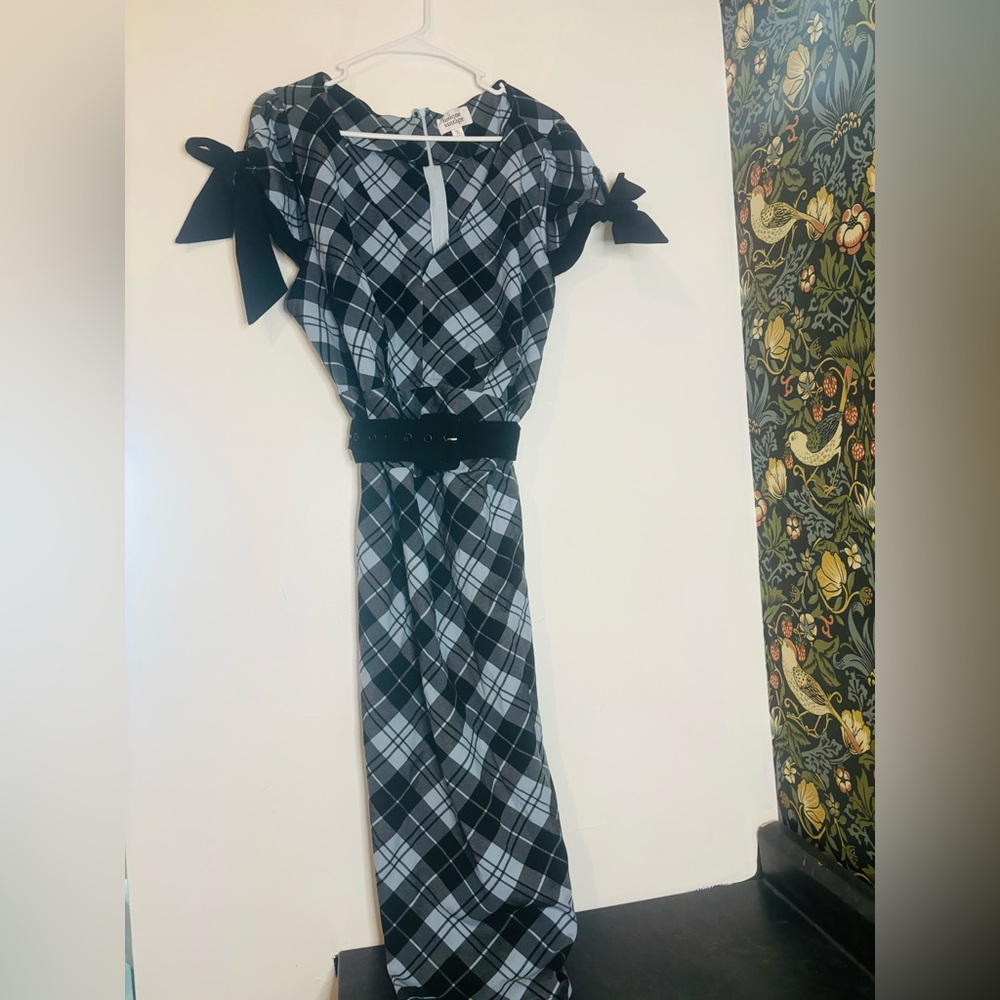 Unique Vintage blue & black plaid retro rockabilly sheath dress Sz 3X NWOT
